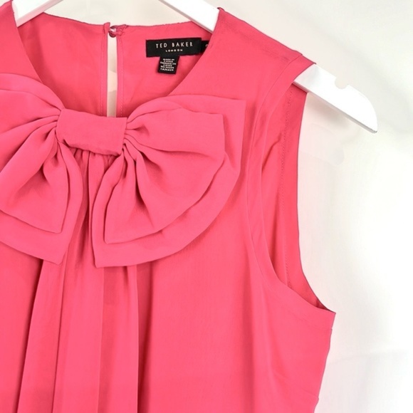 Ted Baker Pelayo Pink Bow-Neck Chiffon Mini Dress - Picture 4 of 13